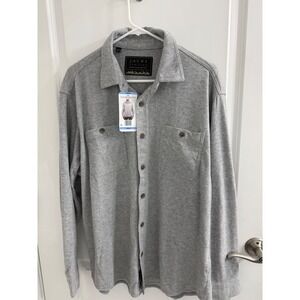 Jachs New York Mens Knit Long Sleeve Button Down Shirt Light Grey Large NWT